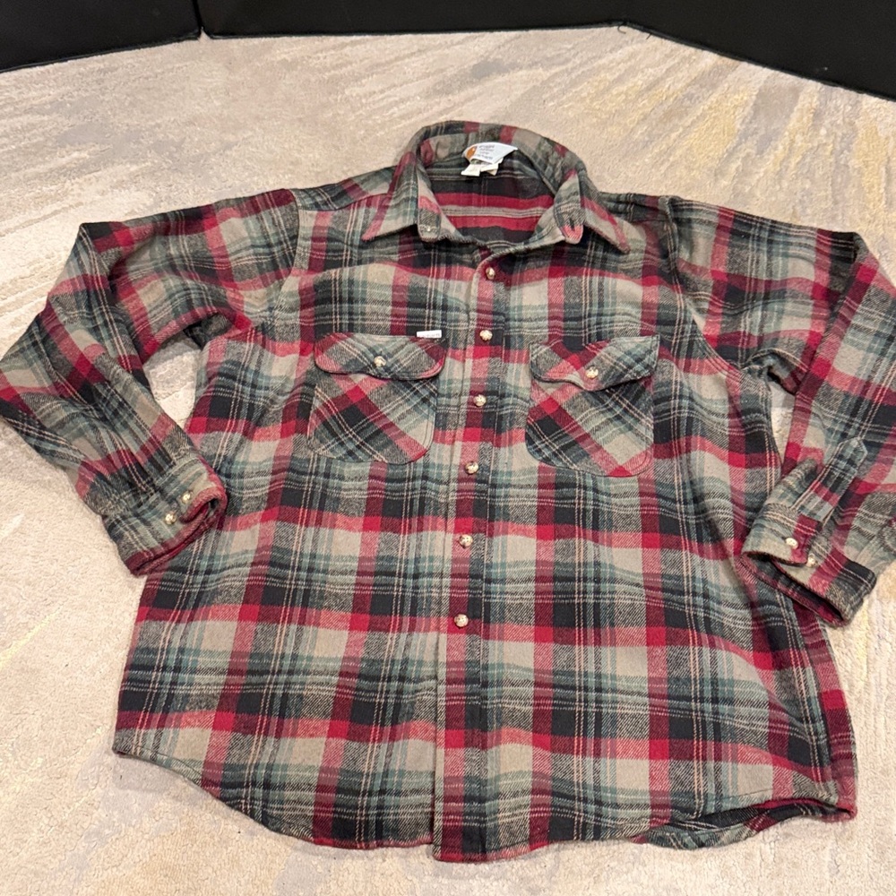Vtg‎ Carhartt Flannel Shirt Long Sleeve Plaid 90s Rugged Outdoors Wear size XL